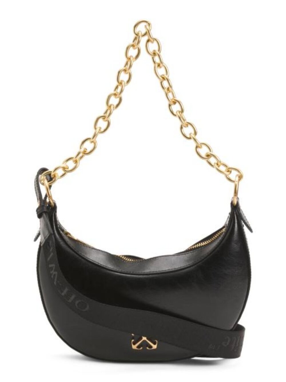 OFF WHITE Leather Hemisphere Hobo With Logo Hardware And Chain Strap